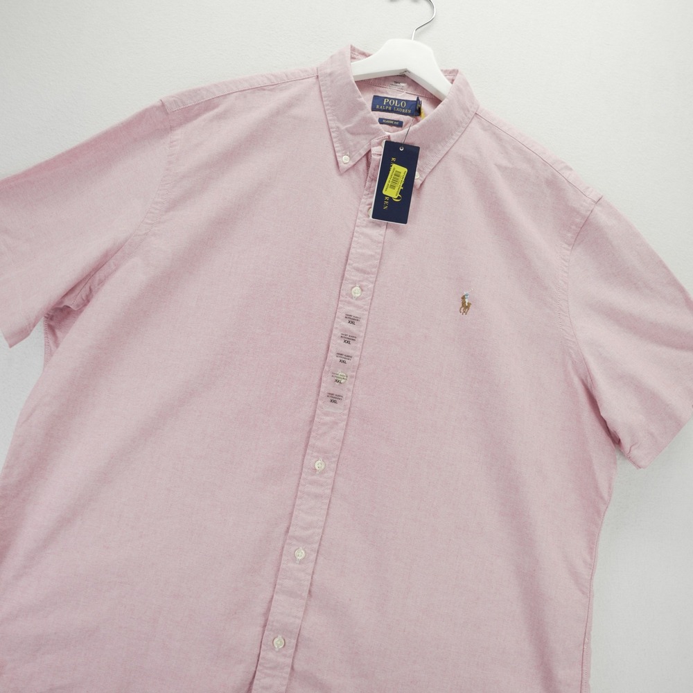 Polo Ralph Lauren Mens XXL Pink Short Sleeve Oxford Button Down Shirt Classic
